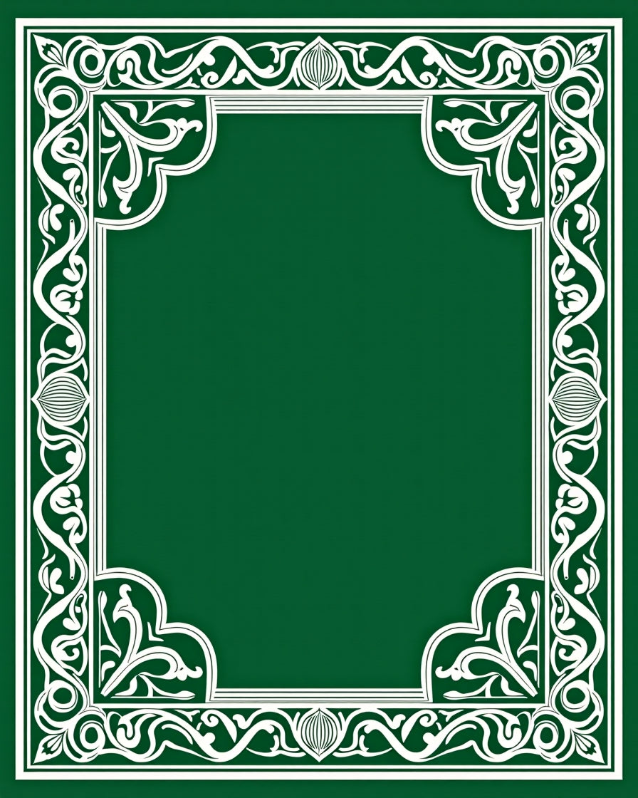 Ornate White Floral Green Border Pattern Rug