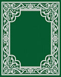 Ornate White Floral Green Border Pattern Rug