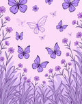Purple Butterflies Floral Meadow Design Rug