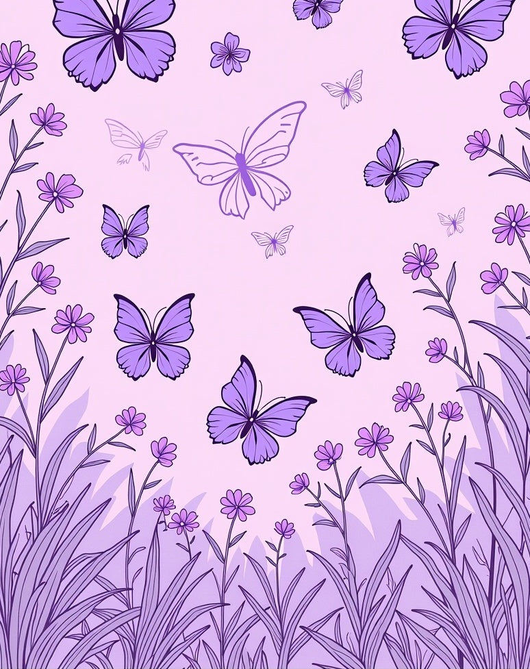 Purple Butterflies Floral Meadow Design Rug