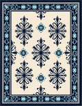 Dark Navy and Teal Floral Damask Rug