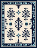 Dark Navy and Teal Floral Damask Rug