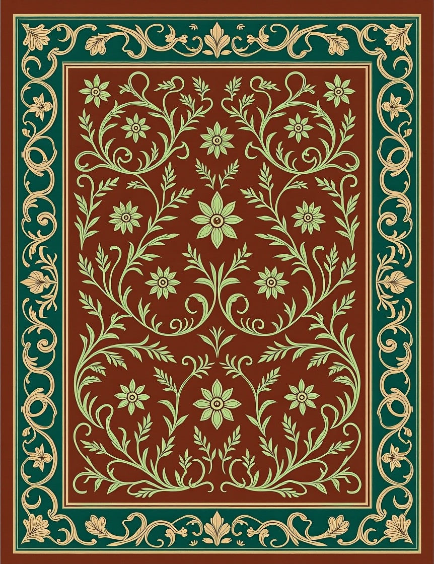 Traditional Floral Vine Border Rug