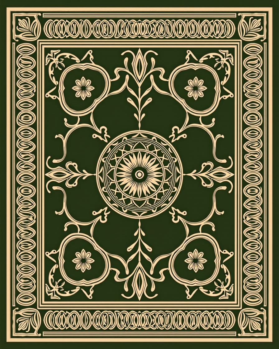 Ornate Floral Scrollwork Geometric Rug
