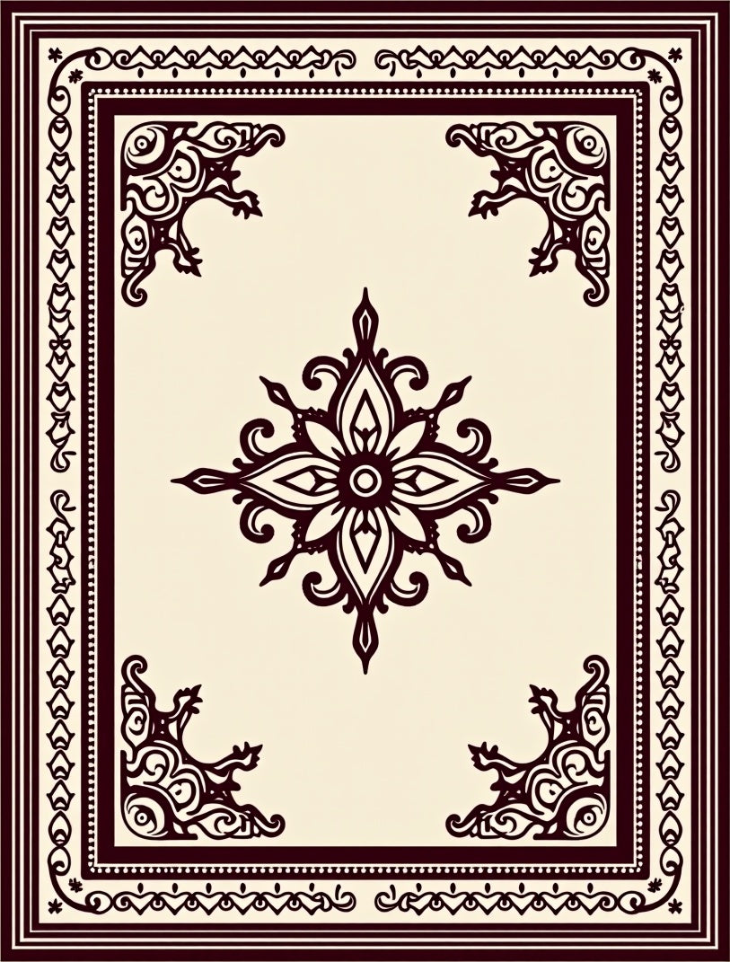 Ornate Floral Medallion Framed Design Rug
