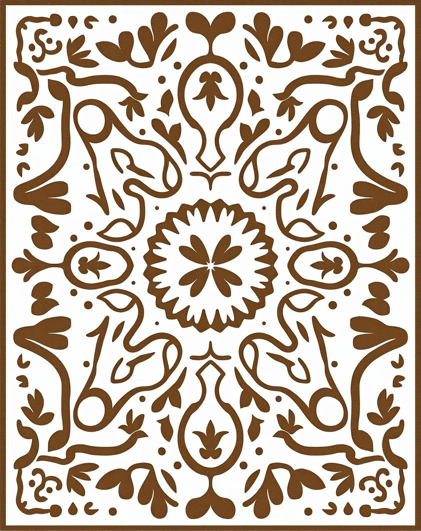 Ornate Floral Patterned Brown Rug