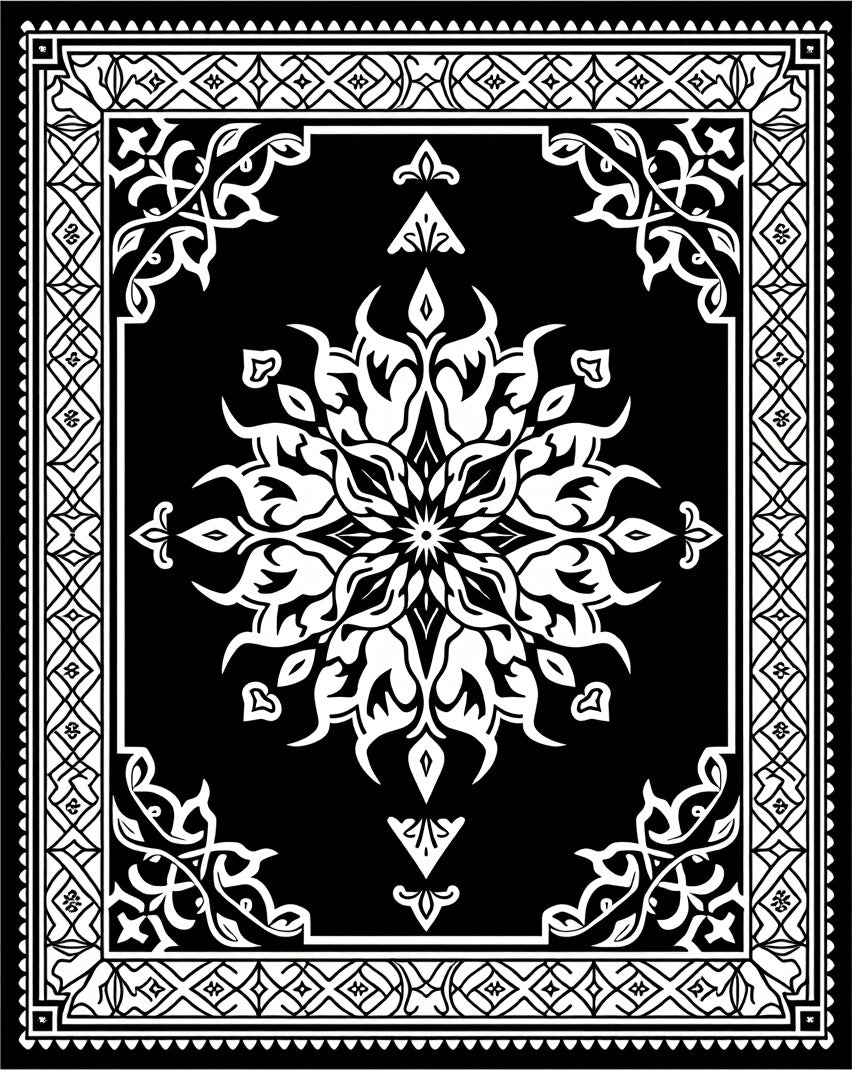 Black White Floral Mandala Design Rug