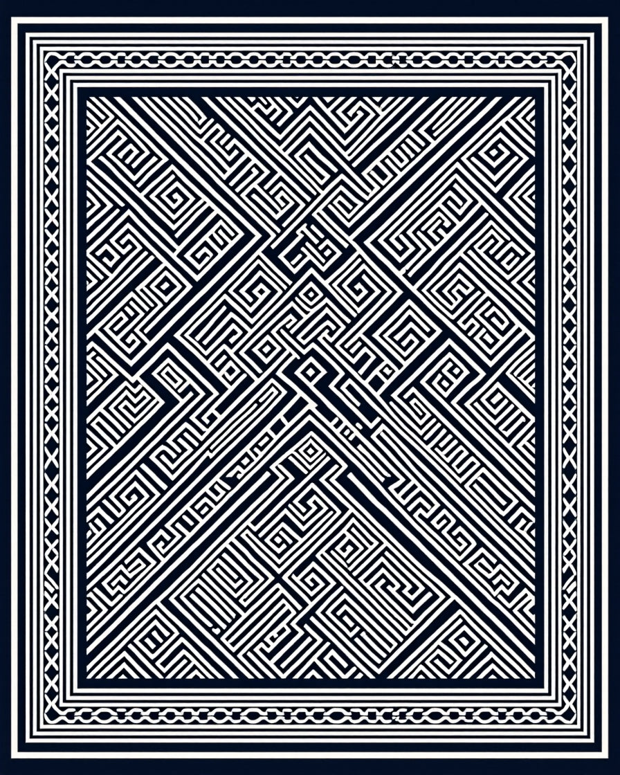 Intricate Geometric Maze Pattern Rug