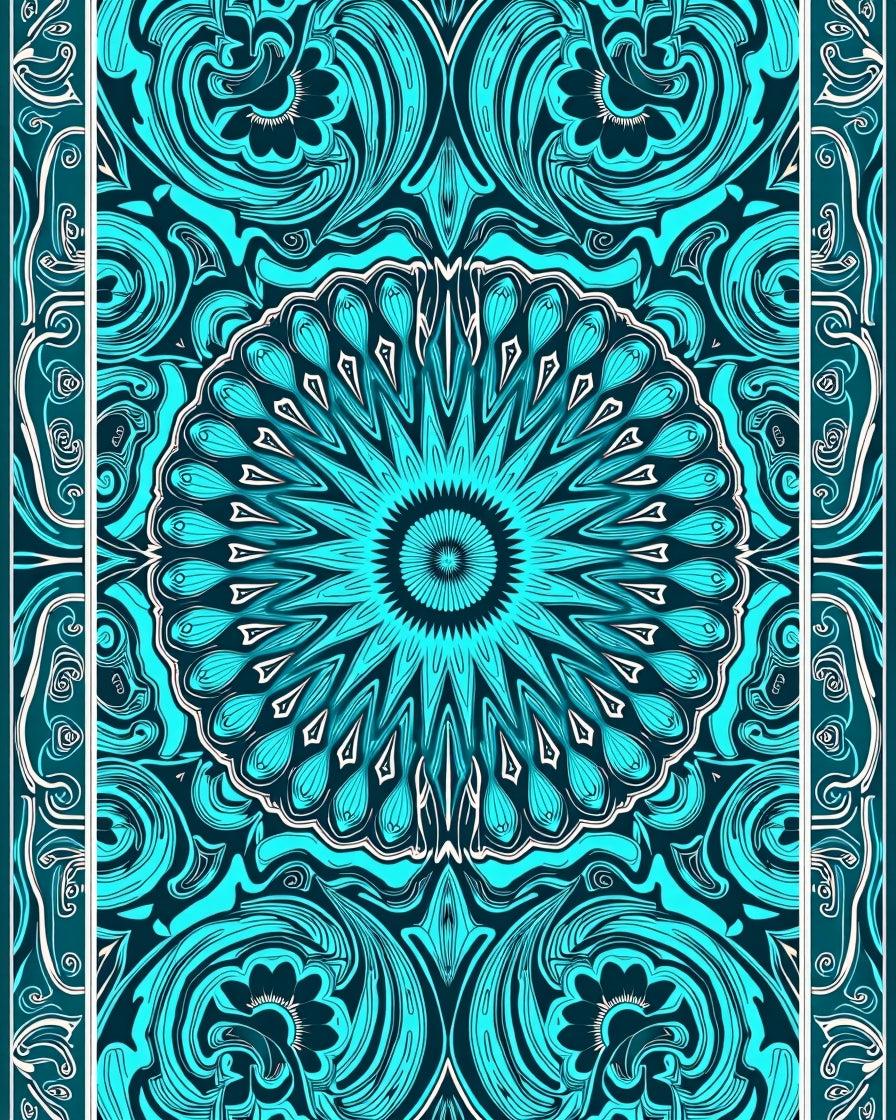 Intricate Teal Floral Geometric Mandala Rug