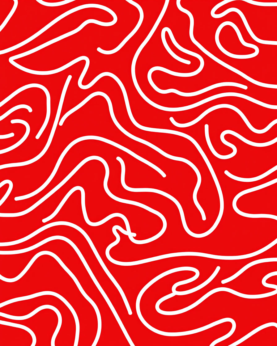 Bold Red Organic Flow Design Rug