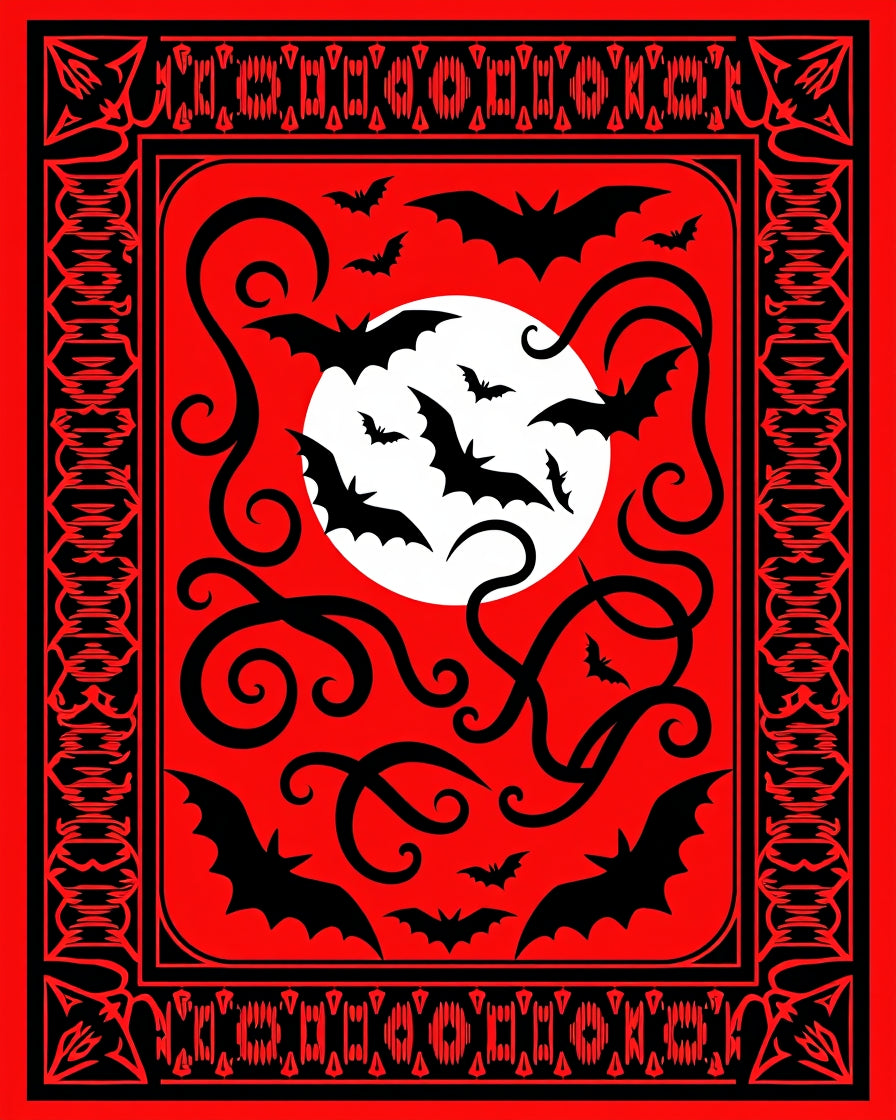 Gothic Bats Circular Moon Design Rug