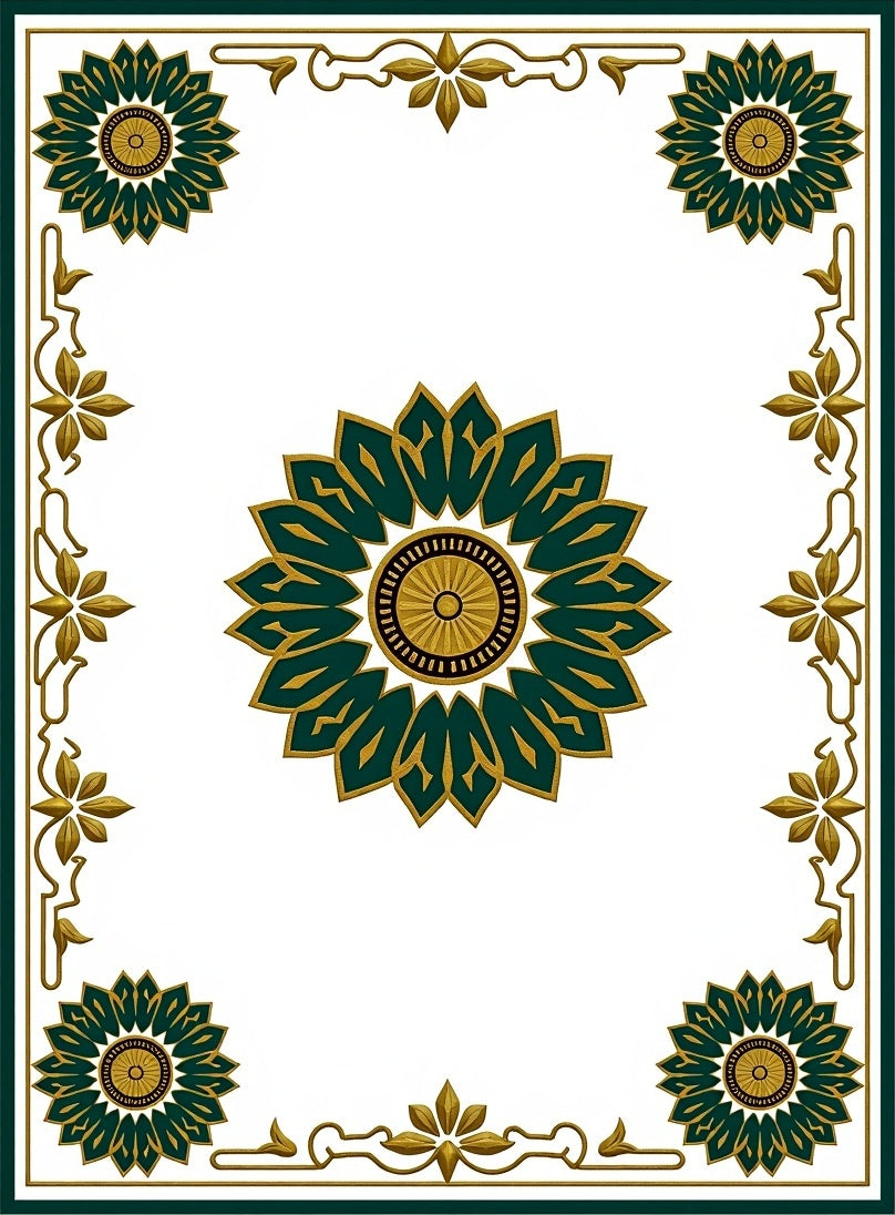 Emerald Gold Floral Mandala Deco Rug