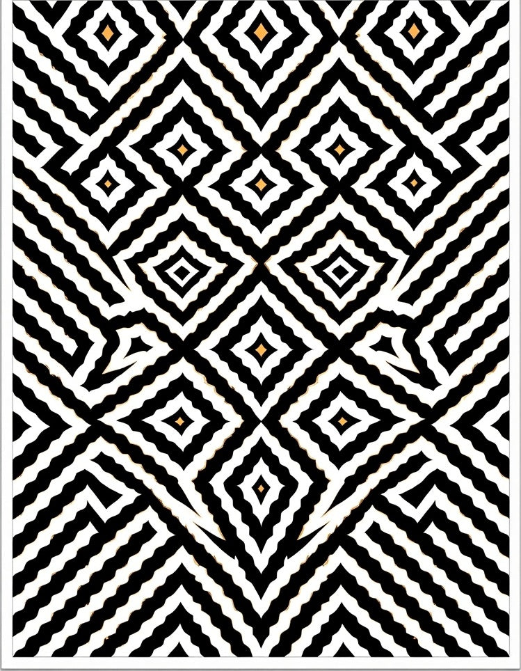 Geometric Black White Small Diamond Pattern Rug
