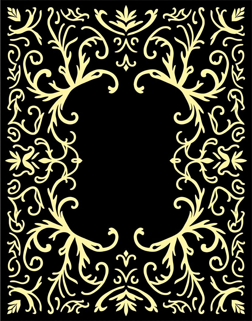 Golden Flourish Black Frame Rug