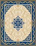 Classic Blue Gold Floral Filigree Rug