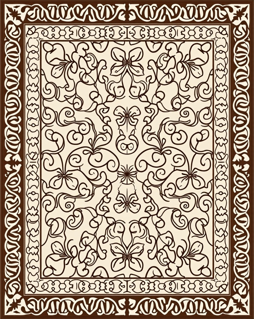 Dark Brown Floral Scrollwork Rug