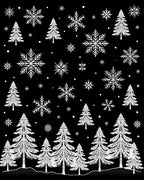 White Snowflakes and Pine Trees Rug