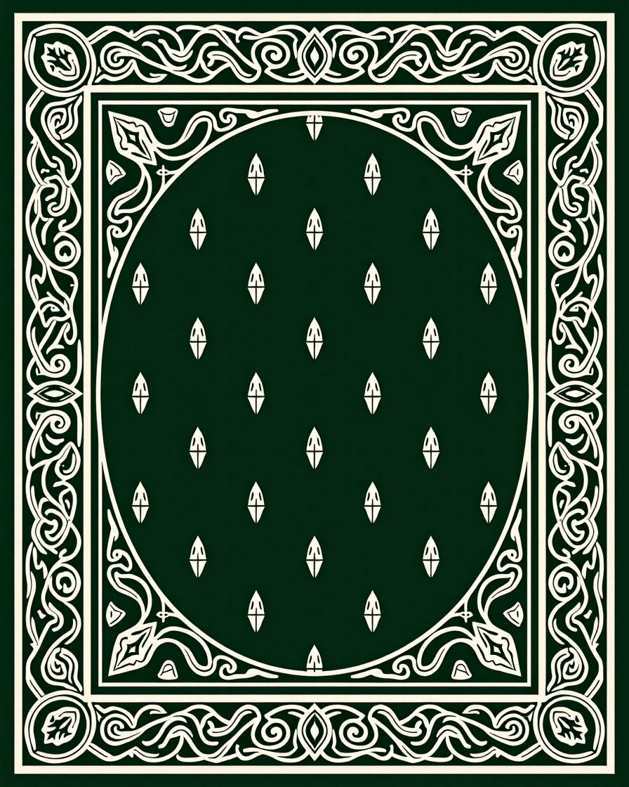 Dark Green Ornamental Pattern Rug