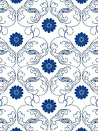 Blue Floral Intricate Scroll Pattern Rug