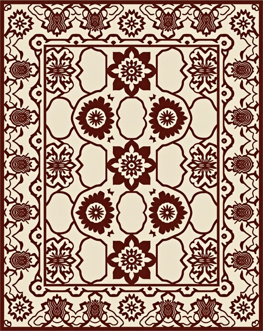 Deep Red Floral Lattice Symmetry Rug