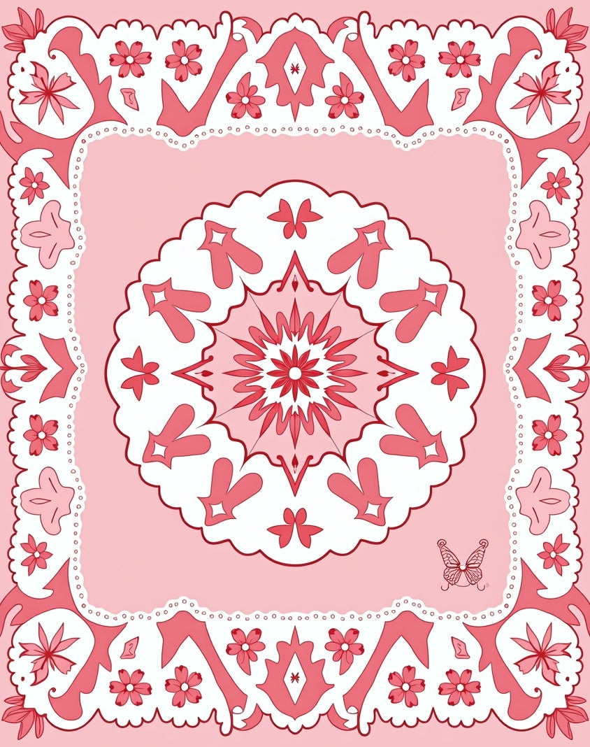 Floral Mandala Patterned Pink Rug