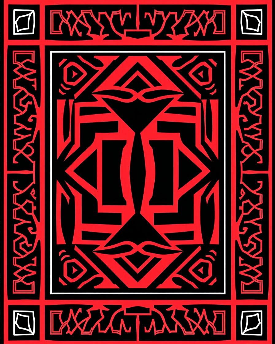 Bold Abstract Geometric Red Black Rug
