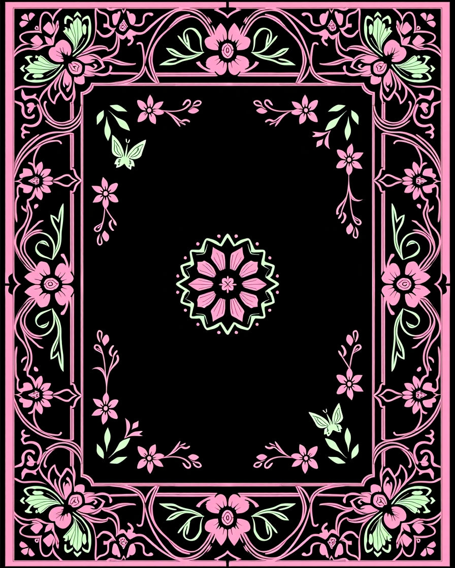 Pink Botanical Flourish Butterfly Design Rug
