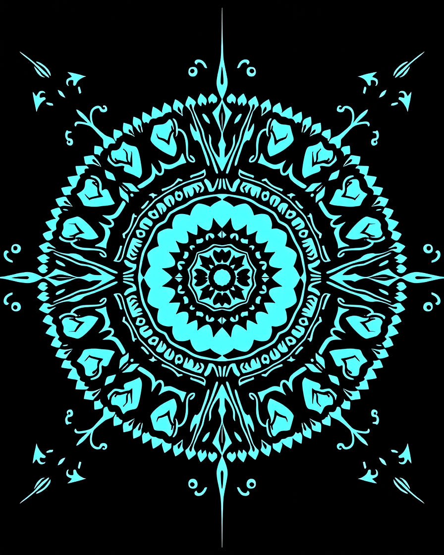 Intricate Aqua Medallion Tribal Design Rug