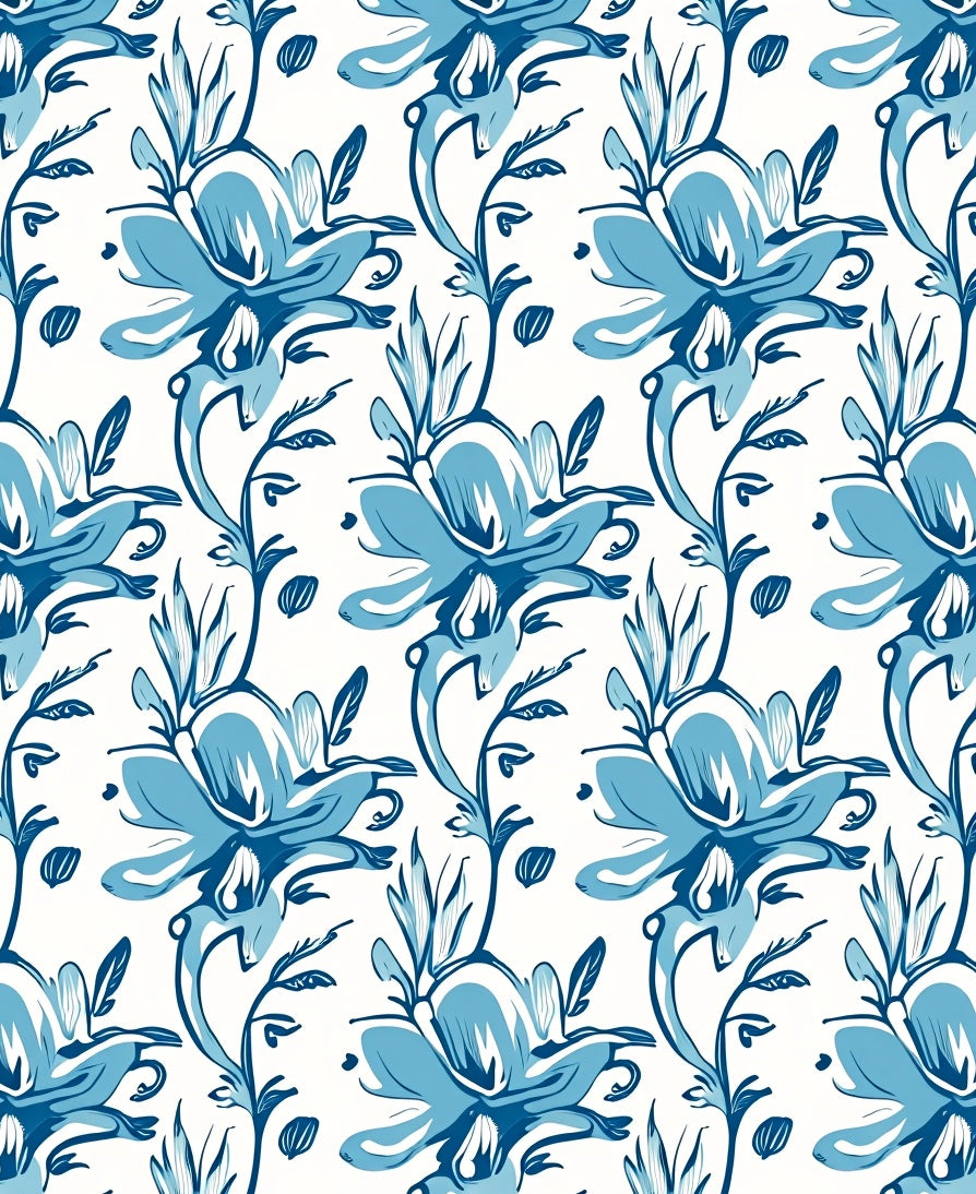 Blue Stylized Floral Vines Rug