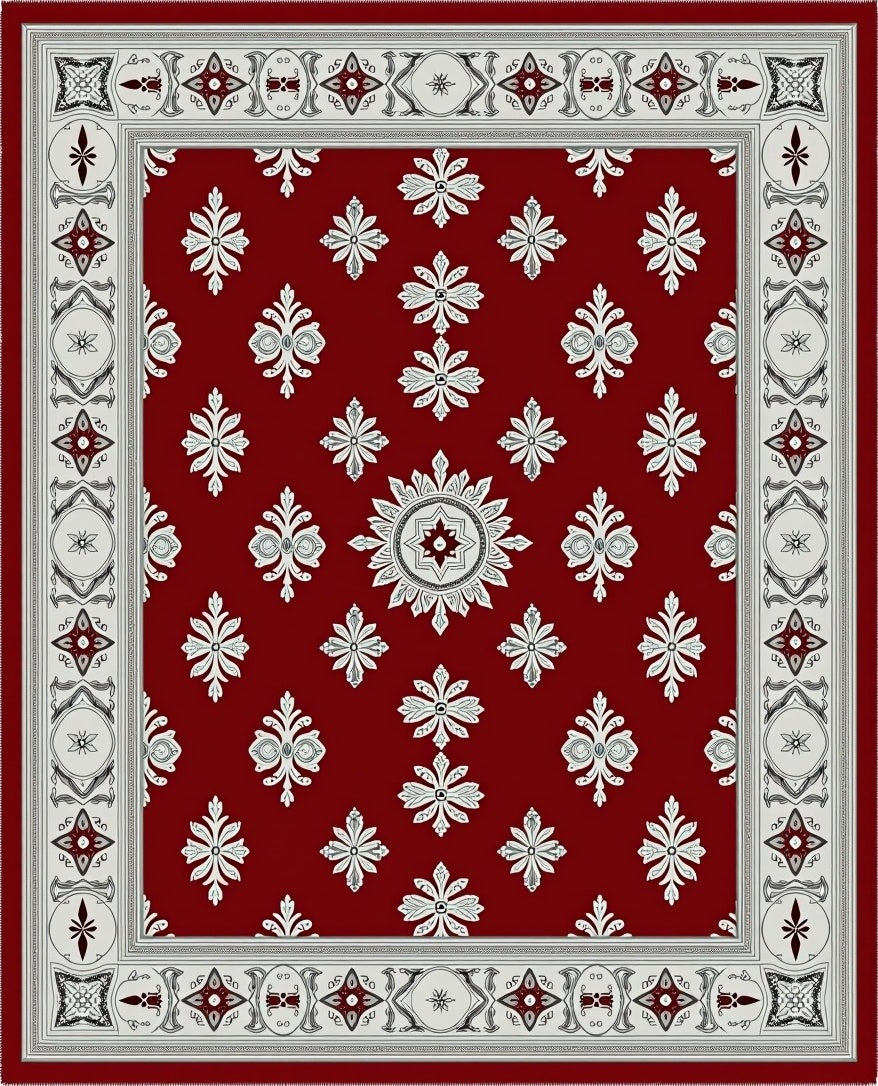 Elegant Red Floral Medallion Rug