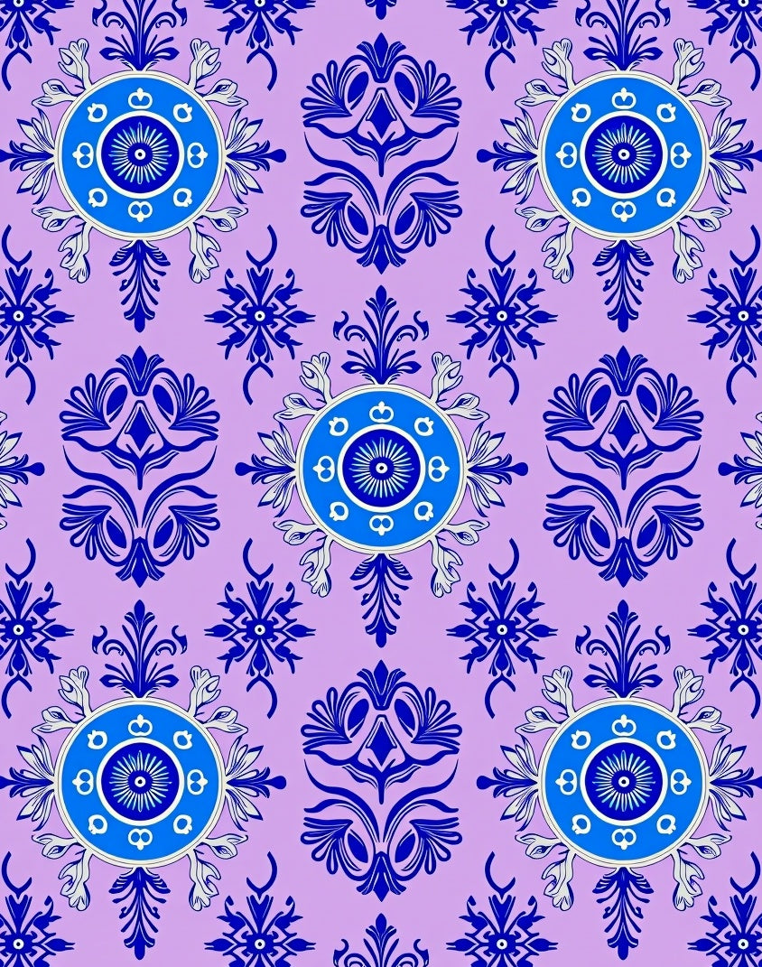 Blue Floral Medallion Patterned Violet Surface Rug