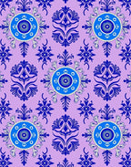 Blue Floral Medallion Patterned Violet Surface Rug