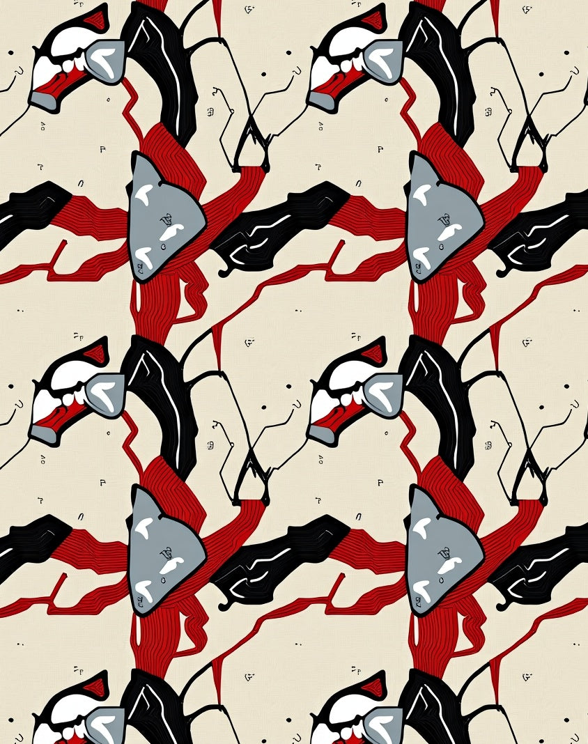 Abstract Red Black White Pattern Rug