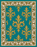 Elegant Gold Leaf Teal Damask Rug