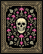 Dark Skull Mushroom Floral Pattern Rug