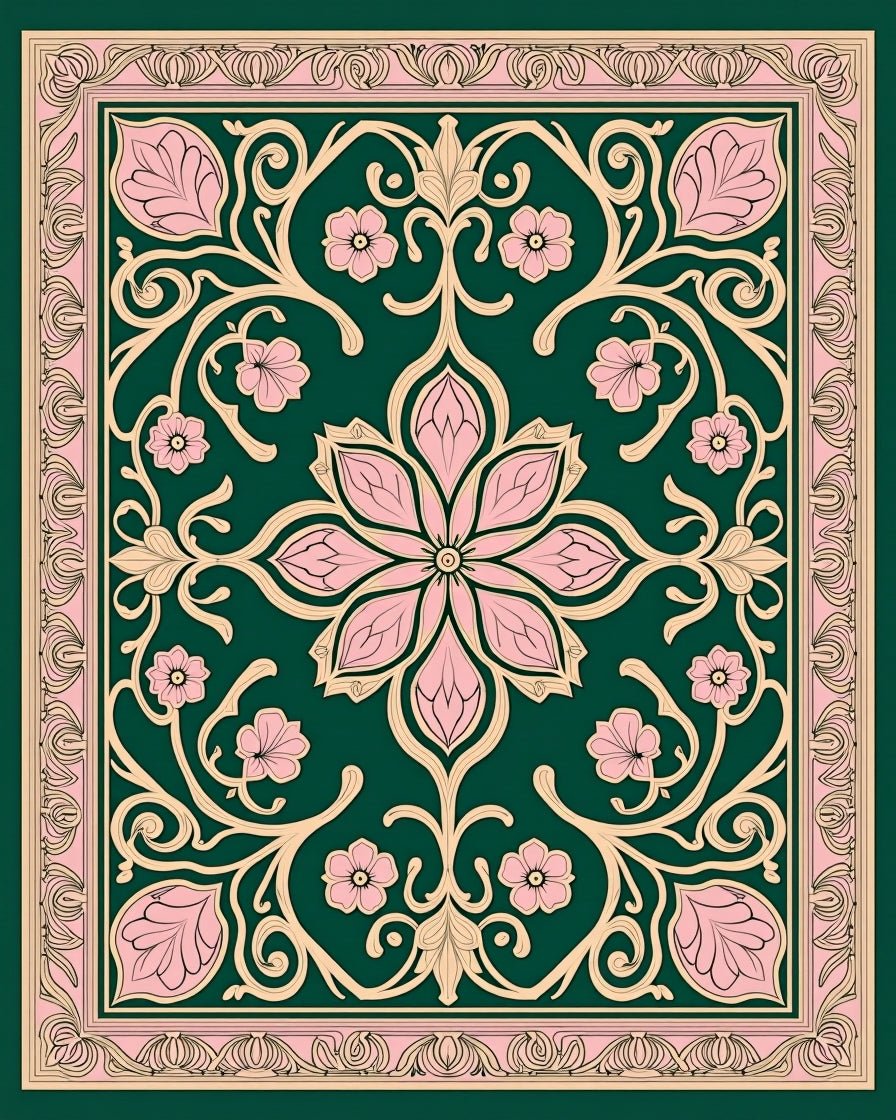 Elegant Floral Vine With Pink Accents Rug
