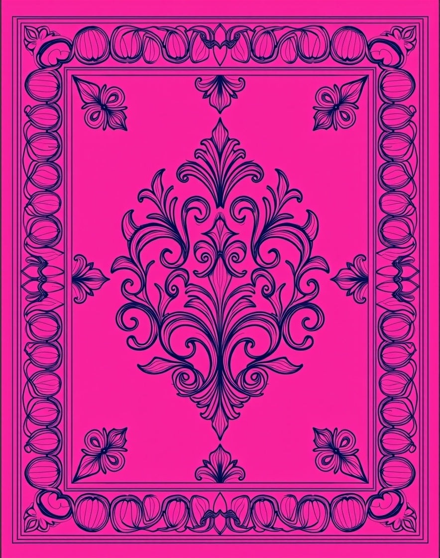 Vibrant Pink Floral Scrollwork Design Rug