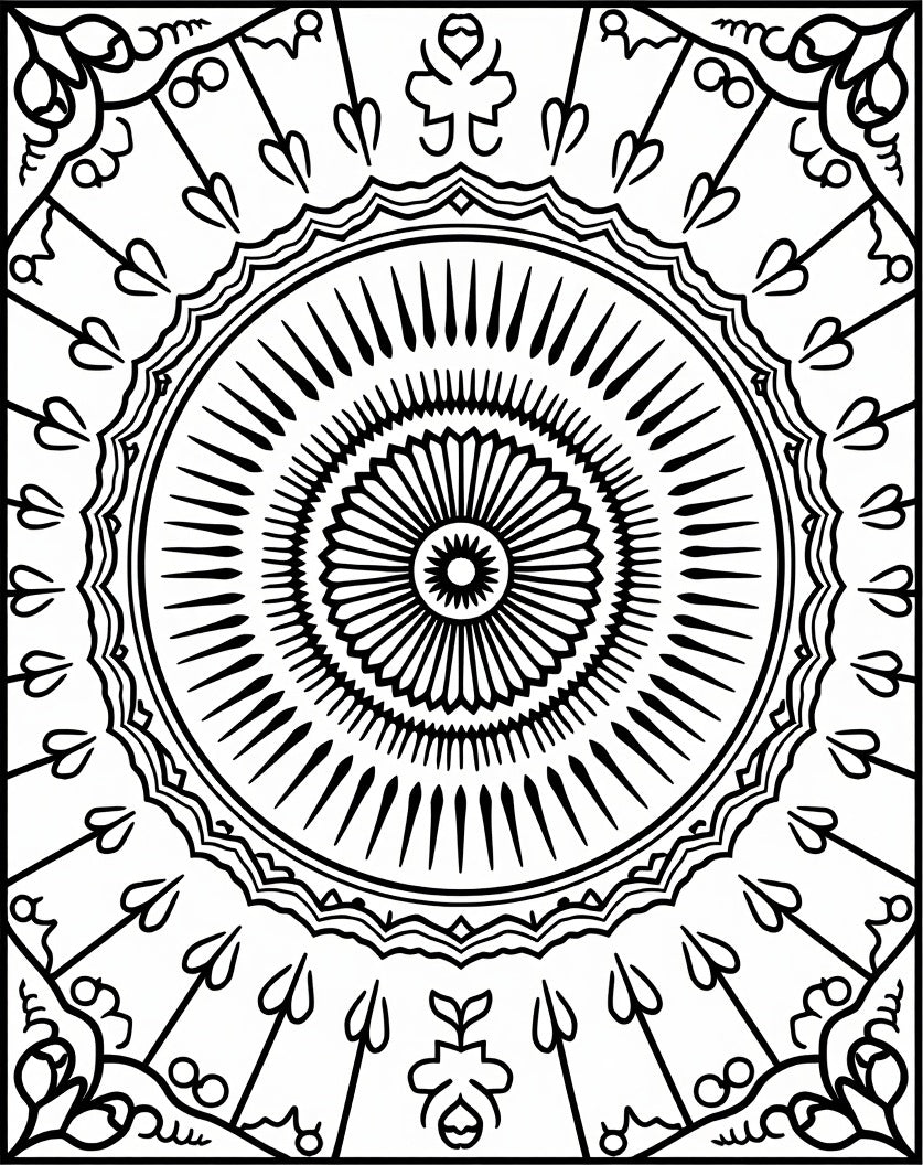 Geometric Mandala With Floral Accents Rug