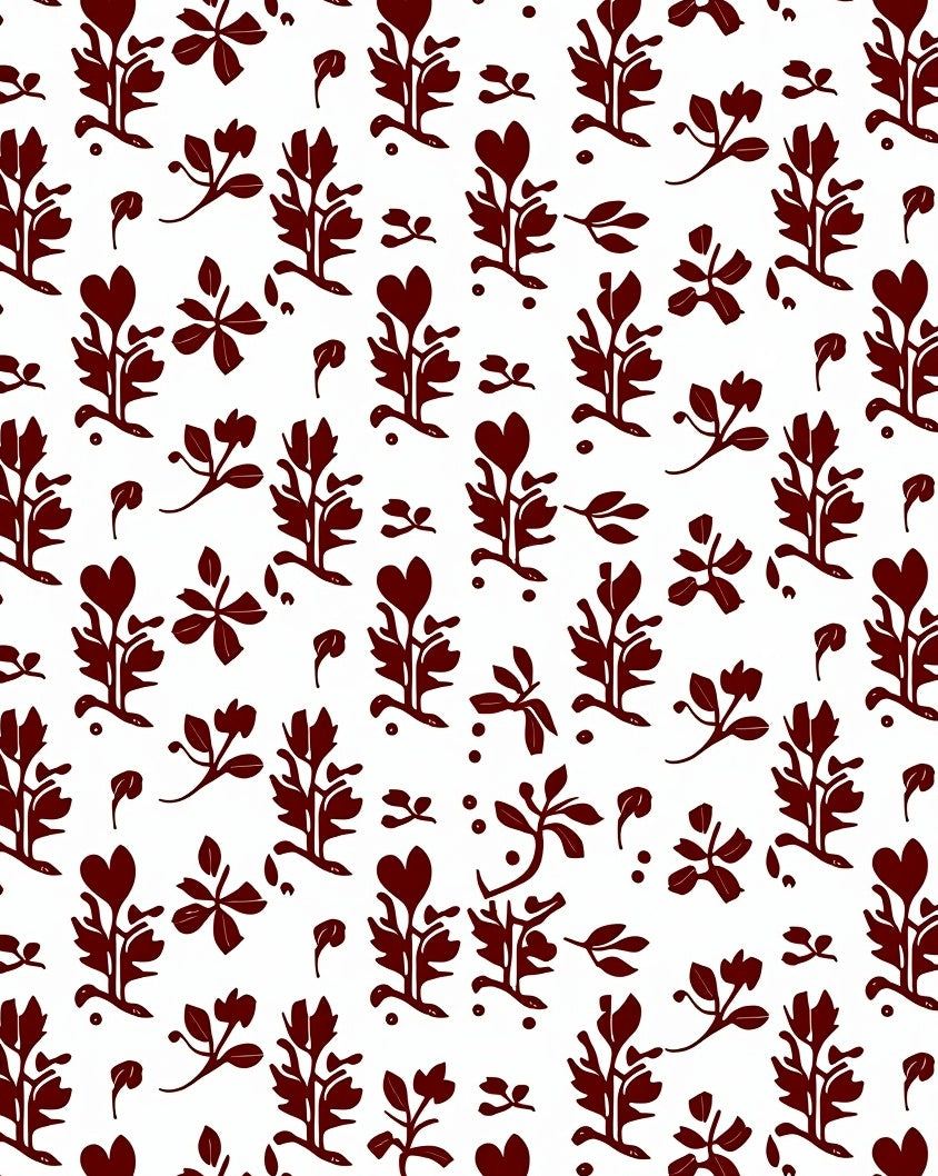 Stylized Branches Heart Botanical Motif Rug