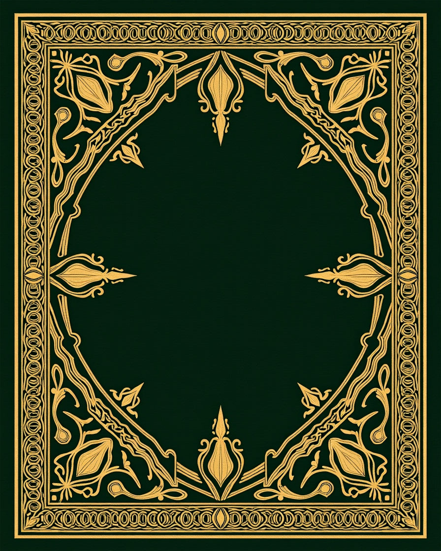 Elegant Gold Floral Motif Border Rug