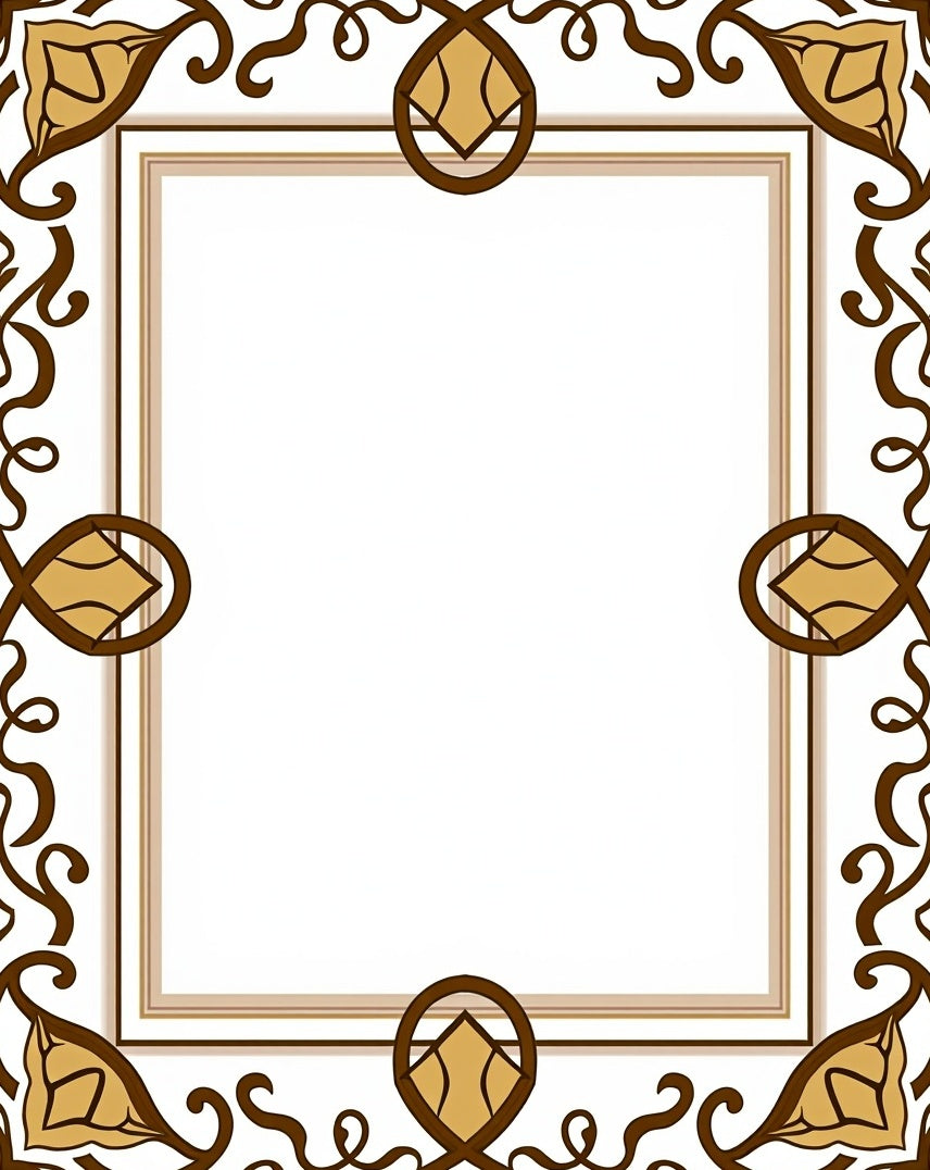 Ornate Scrollwork Brown Gold Frame Pattern Rug
