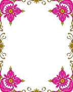 Ornate Pink Floral Golden Border Rug