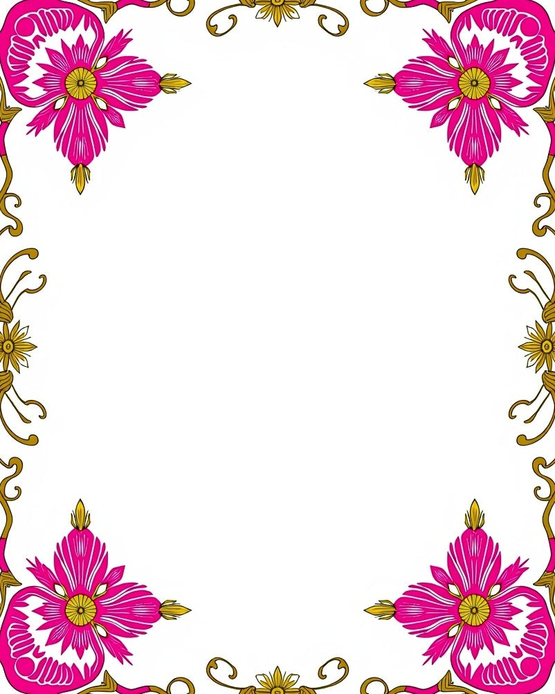 Ornate Pink Floral Golden Border Rug