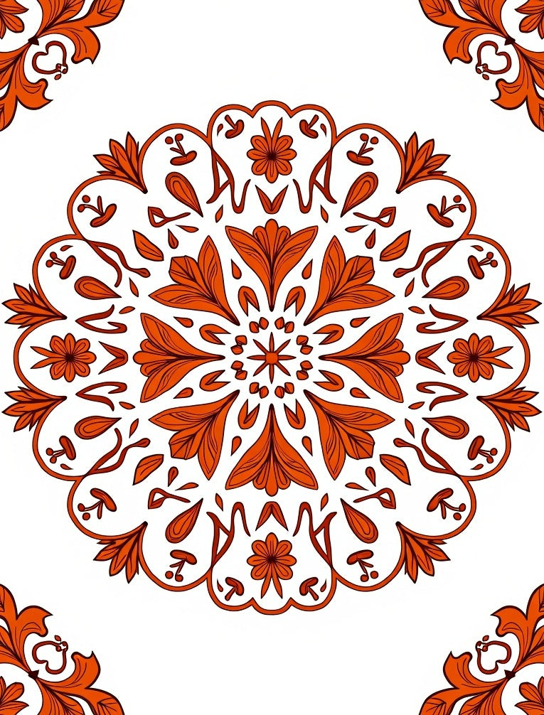 Crimson Floral Mandala Pattern Rug