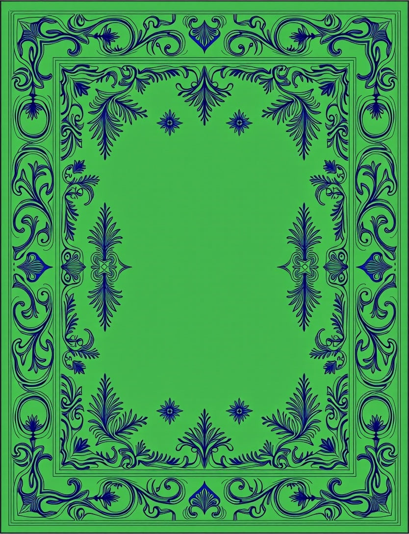 Ornate Green and Blue Scroll Pattern Rug