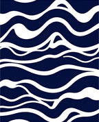 Navy White Wavy Abstract Pattern Rug