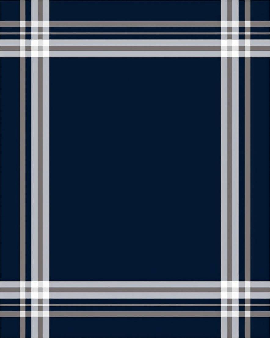 Classic Navy Plaid Border Design Rug