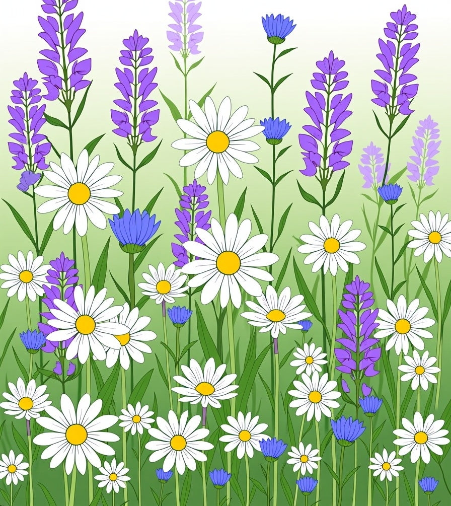 Floral Meadow Daisy Lavender Design Rug