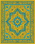 Golden Sunburst Floral Border Rug