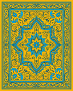 Golden Sunburst Floral Border Rug